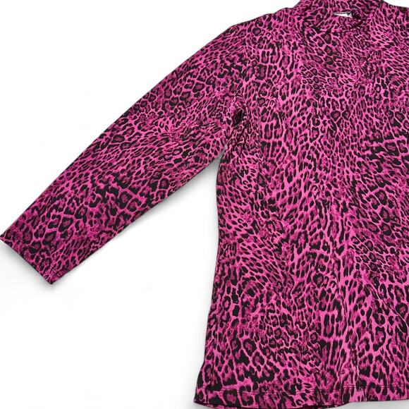 Susan Graver Liquid Knit Tunic Top 2X Berry Purple Black Animal Print Mock Neck - Picture 6 of 8